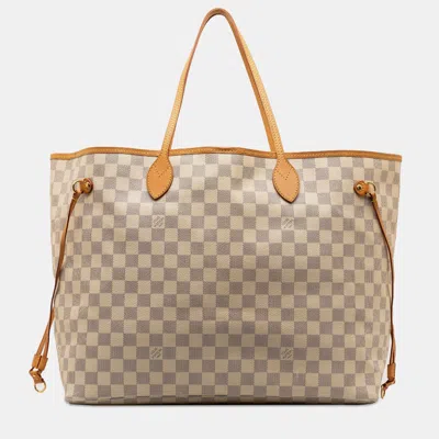 Pre-owned Louis Vuitton Damier Azur Neverfull Gm In White