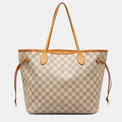 Pre-owned Louis Vuitton Damier Azur Neverfull Mm In Grey