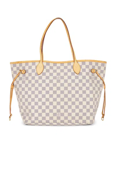 Pre-owned Louis Vuitton Damier Azur Neverfull Mm Tote Bag In White