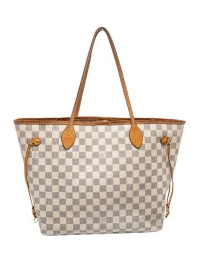 Pre-owned Louis Vuitton Damier Azur Neverfull Mm In White