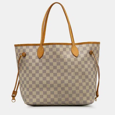 Pre-owned Louis Vuitton Damier Azur Neverfull Mm In White