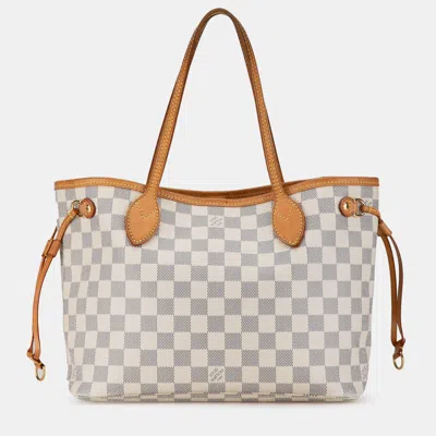 Pre-owned Louis Vuitton Damier Azur Neverfull Pm Bag In White