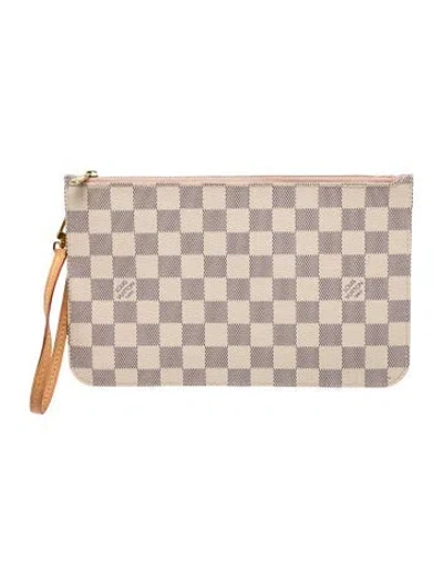 Pre-owned Louis Vuitton Damier Azur Neverfull Pouch Mm In Neutrals