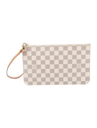 Pre-owned Louis Vuitton Damier Azur Neverfull Pouch Mm In White