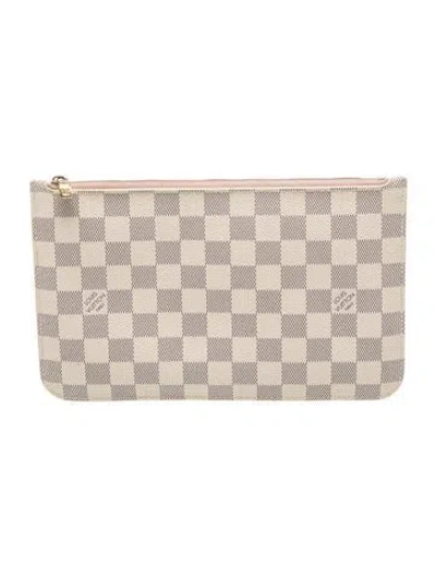 Pre-owned Louis Vuitton Damier Azur Neverfull Pouch In White