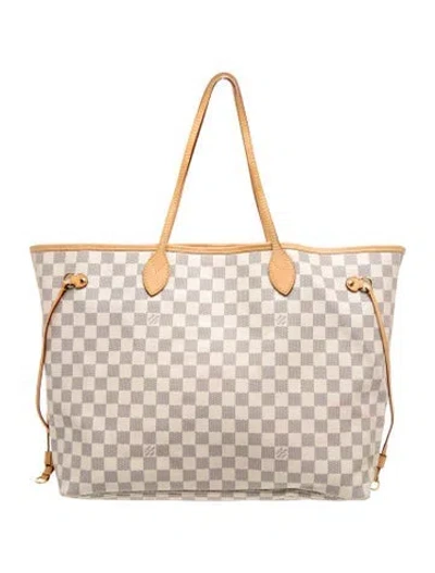 Pre-owned Louis Vuitton Damier Azur Neverfull W/pouch Gm In Neutral