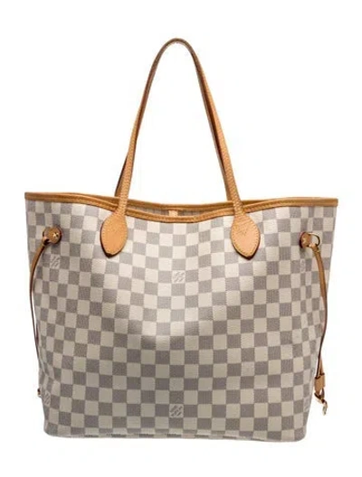 Pre-owned Louis Vuitton Damier Azur Neverfull W/pouch Mm In Neutral
