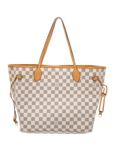 Pre-owned Louis Vuitton Damier Azur Neverfull W/pouch Mm In Neutral