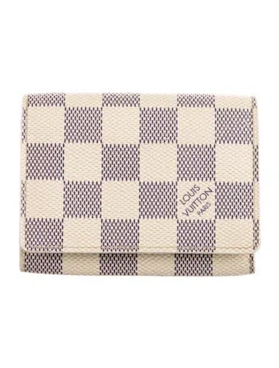 Pre-owned Louis Vuitton Damier Azur Pattern Coated Canvas Card Case In Blue/neutrals