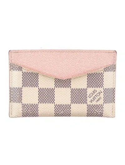 Pre-owned Louis Vuitton Damier Azur Pattern Coated Canvas Card Case In Grey/neutrals/pink