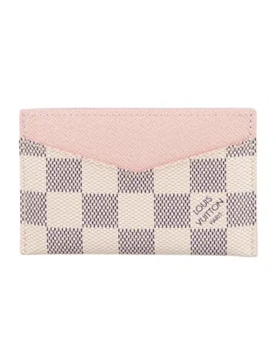 Pre-owned Louis Vuitton Damier Azur Pattern Coated Canvas Card Case In Pink