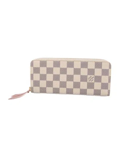 Pre-owned Louis Vuitton Damier Azur Pattern Coated Canvas Clemence Wallet In Neutral
