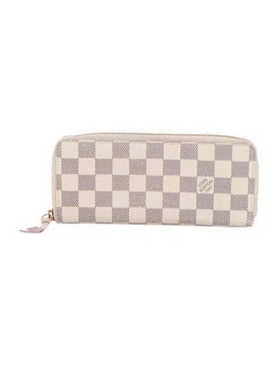 Pre-owned Louis Vuitton Damier Azur Pattern Coated Canvas Clemence Wallet In Neutral