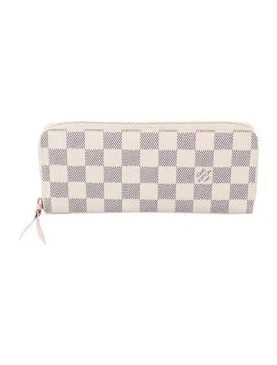 Pre-owned Louis Vuitton Damier Azur Pattern Coated Canvas Clemence Wallet In Neutral