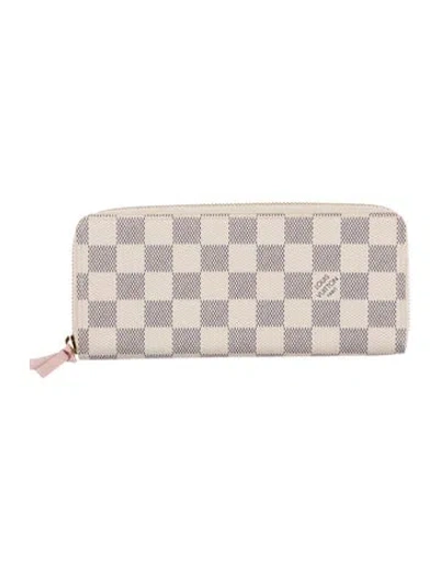 Pre-owned Louis Vuitton Damier Azur Pattern Coated Canvas Clemence Wallet In Neutral