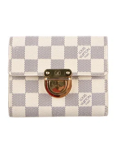 Pre-owned Louis Vuitton Damier Azur Pattern Coated Canvas Koala Wallet In Neutral
