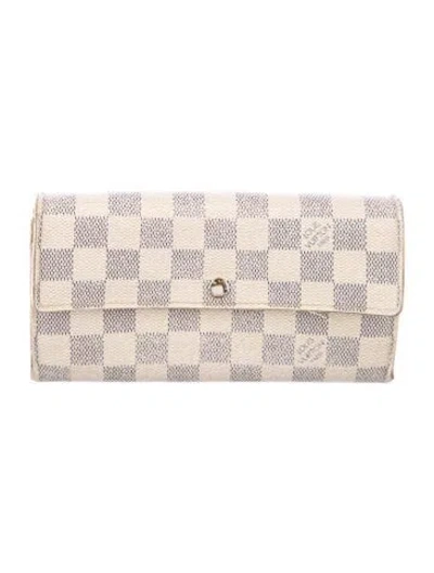 Pre-owned Louis Vuitton Damier Azur Pattern Coated Canvas Sarah Wallet In Neutral