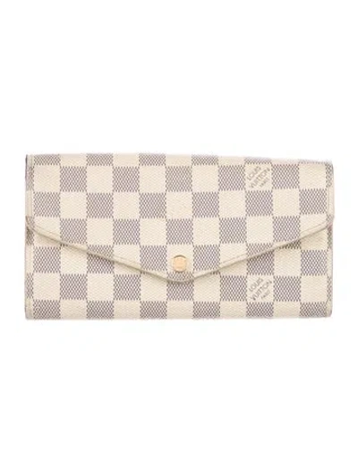 Pre-owned Louis Vuitton Damier Azur Pattern Coated Canvas Sarah Wallet In Neutral