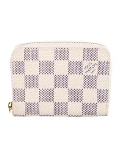 Pre-owned Louis Vuitton Damier Azur Pattern Coated Canvas Zippy Coin Purse In Neutral