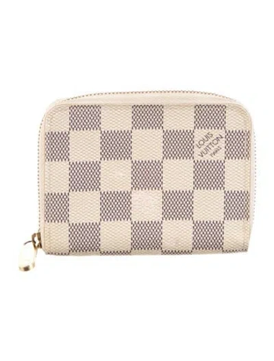 Pre-owned Louis Vuitton Damier Azur Pattern Coated Canvas Zippy Coin Purse In Neutrals
