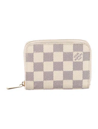 Pre-owned Louis Vuitton Damier Azur Pattern Coated Canvas Zippy Coin Purse In White