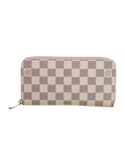 Pre-owned Louis Vuitton Damier Azur Pattern Coated Canvas Zippy Wallet In Neutral