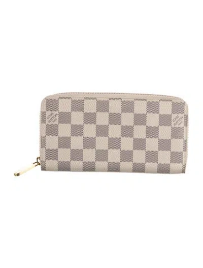Pre-owned Louis Vuitton Damier Azur Pattern Coated Canvas Zippy Wallet In Neutral