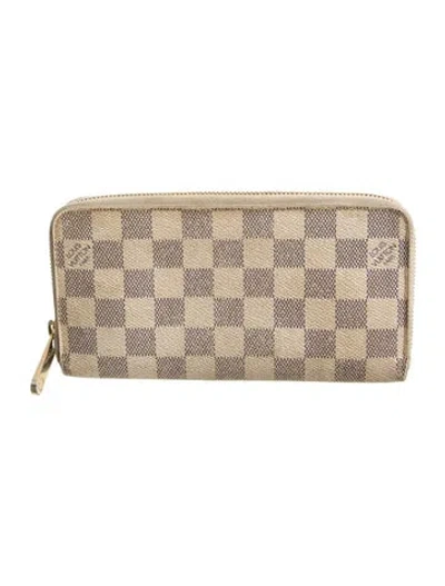 Pre-owned Louis Vuitton Damier Azur Pattern Coated Canvas Zippy Wallet In Neutral