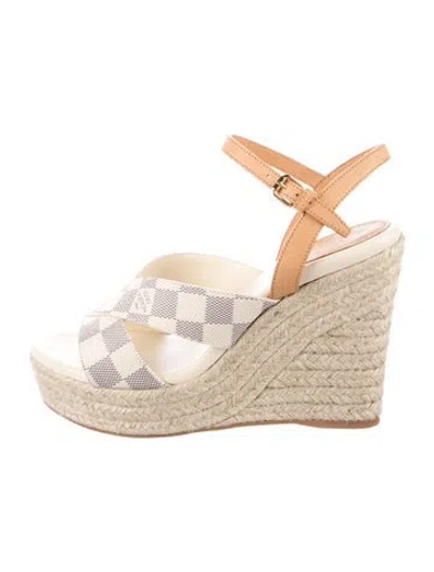 Pre-owned Louis Vuitton Damier Azur Pattern Espadrilles In White