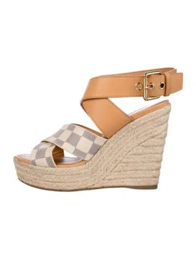 Pre-owned Louis Vuitton Damier Azur Pattern Leather Espadrilles In Neutral