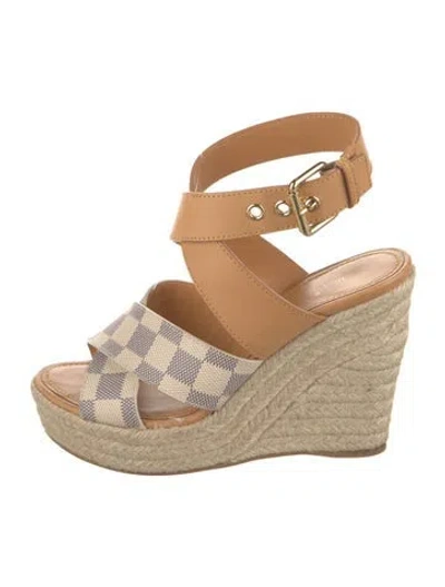 Pre-owned Louis Vuitton Damier Azur Pattern Leather Espadrilles In Neutrals