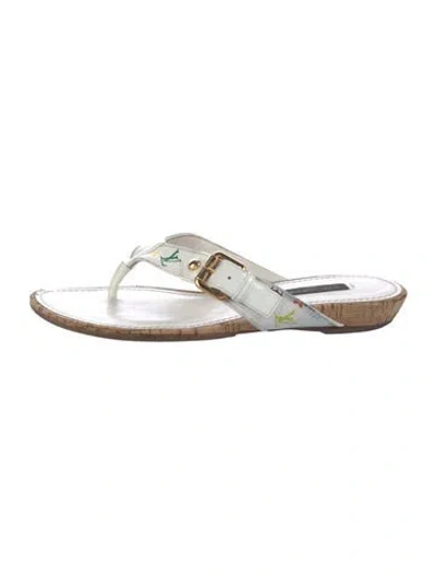 Pre-owned Louis Vuitton Damier Azur Pattern Leather Flip Flops In White