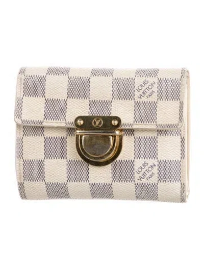 Pre-owned Louis Vuitton Damier Azur Pattern Leather Koala Wallet In Neutral