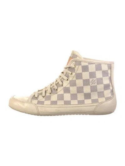 Pre-owned Louis Vuitton Damier Azur Pattern Wedge Sneakers In Neutral