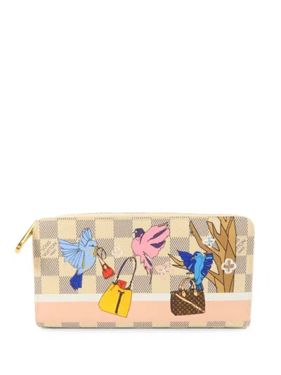 Pre-owned Louis Vuitton Damier Azur Playful Birds Zippy Wallet In Neutrals