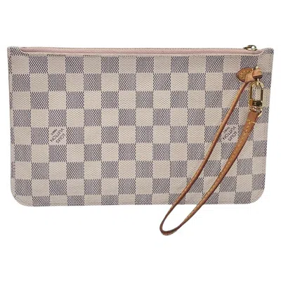 Pre-owned Louis Vuitton Damier Azur Pochette Wristlet Rose Ballerine In Red