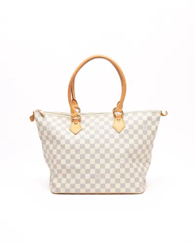 Pre-owned Louis Vuitton Damier Azur Saleya Mm Bag In White
