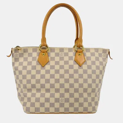 Pre-owned Louis Vuitton Damier Azur Saleya Pm Tote Bag In White