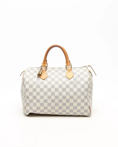 Pre-owned Louis Vuitton Damier Azur Speedy 30 Handbag In White