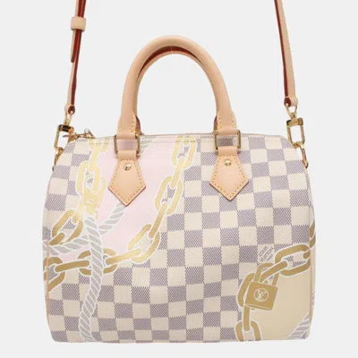 Pre-owned Louis Vuitton Damier Azur Speedy Bandouliere 25 Nautical Handbag In Beige