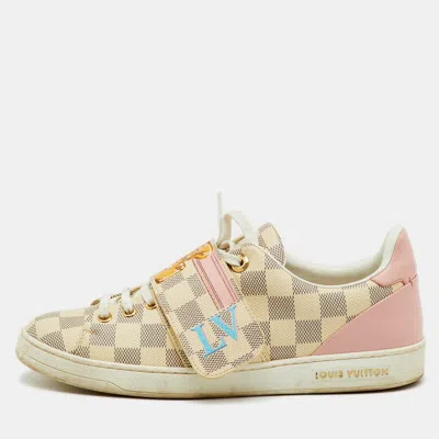 Pre-owned Louis Vuitton Damier Azur Summer Trunks Frontrow Sneakers Size 38.5 In White
