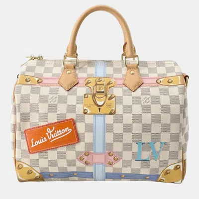 Pre-owned Louis Vuitton Damier Azur Summer Trunks Speedy 30 Bandouliere Bag In Multicolor