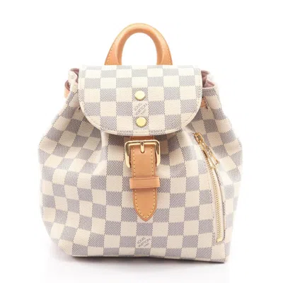 Pre-owned Louis Vuitton Damier Azur White Coated Canvas Leather Backpack () In Multi