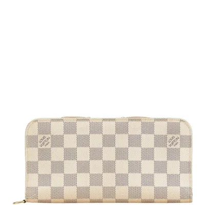 Pre-owned Louis Vuitton Damier Azur White Leather Long Wallet (bi-fold) () In Multi