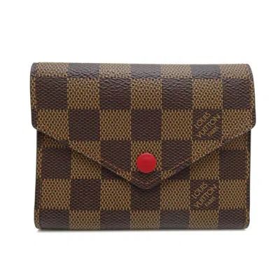 Pre-owned Louis Vuitton Damier Brown Damier Canvas Red Color Leather Wallet (tri-fold) ()