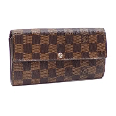 Pre-owned Louis Vuitton Damier Canvas Ebene Damier Canvas Long Wallet (bi-fold) () In Brown