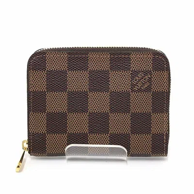 Pre-owned Louis Vuitton Damier Canvas Ebene Rose Ballerine Damier Canvas Leather Coin Purse/coin Case (pre-own In Damier Canvas, Ebene, Rose Ballerine