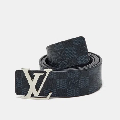 Pre-owned Louis Vuitton Damier Cobalt Canvas Lv Initiales Belt 95cm In Blue