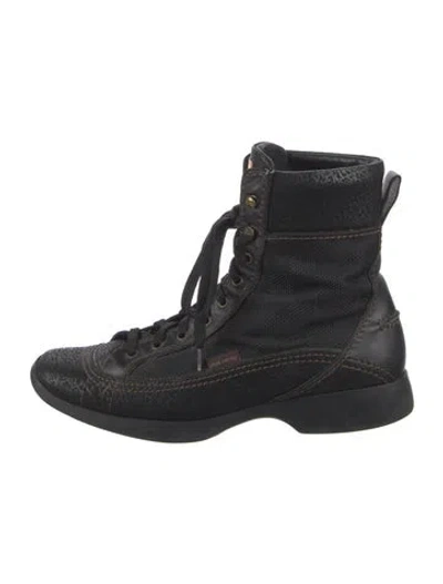 Pre-owned Louis Vuitton Damier Cobalt Leather Lace-up Boots In Black