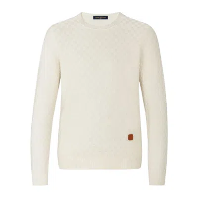 Pre-owned Louis Vuitton Damier Crew Neck White Sweater Size S/m 1a5vnl Rare